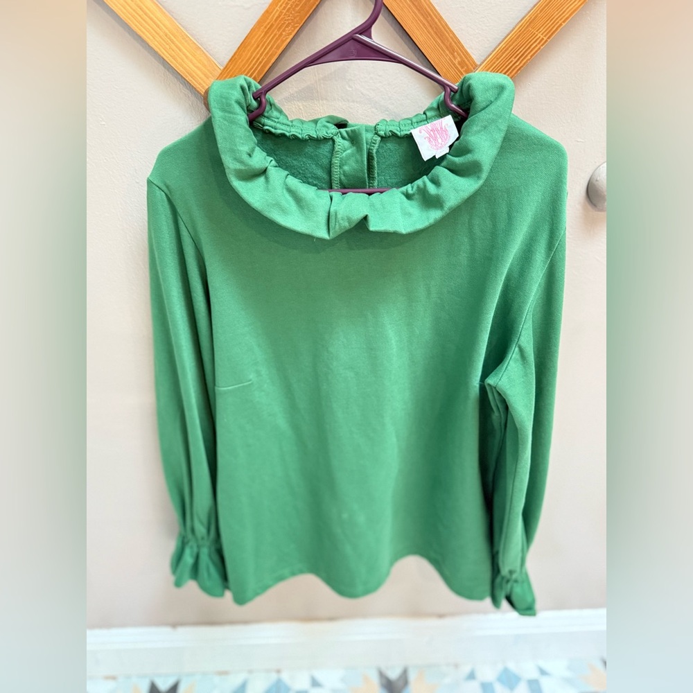 Elizabeth Wilson Size M Green Ruffled Collar Blouse